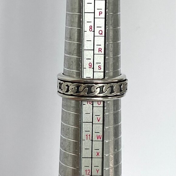 Sterling Silver 925 Mexico Curb Chain Pattern Spinner Band Ring Sz 9.5 - 9.75 - Picture 9 of 13